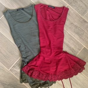 Maroon/Hunter Green peplum Tops